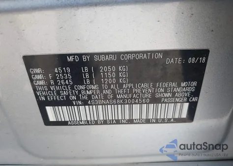 2019 Subaru Legacy 2.5I Sport из США, поврежденный, VIN 4S3BNAS68K3004560